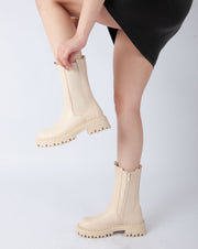 Lug Sole Mid-Calf Boots - Beige