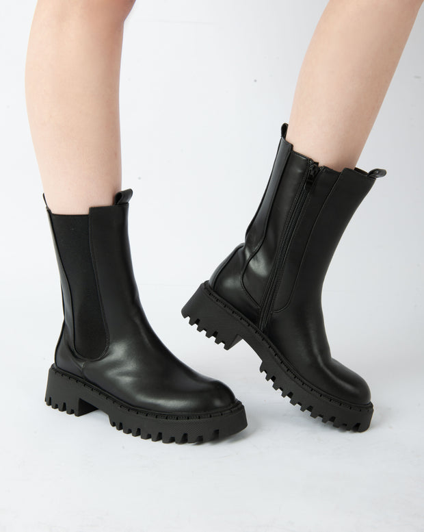 Lug Sole Mid-Calf Boots - Black