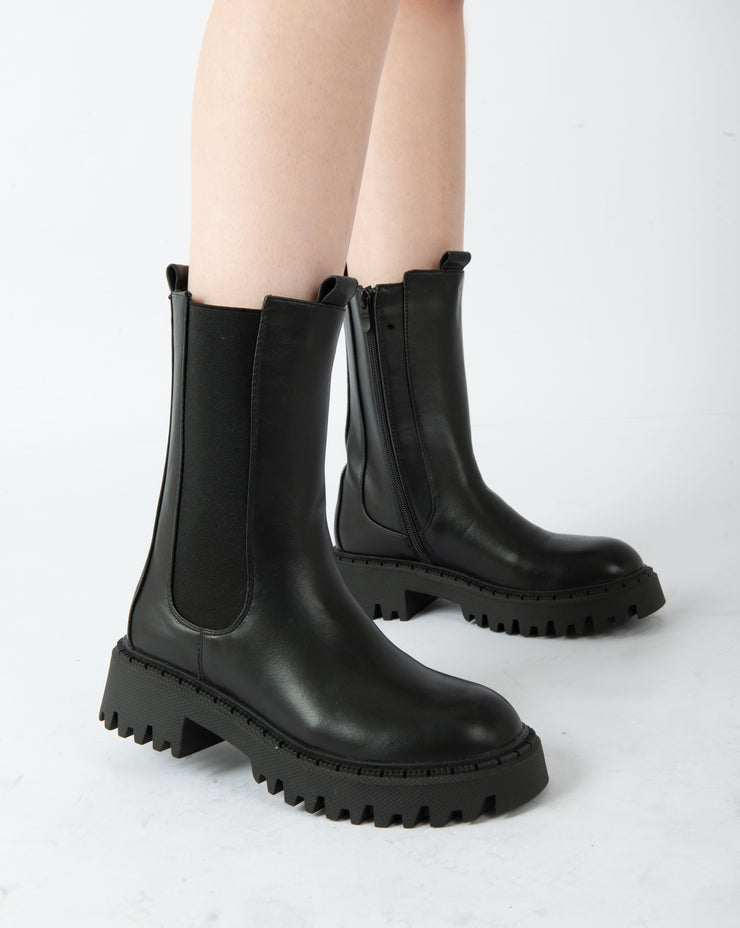 Lug Sole Mid-Calf Boots - Black