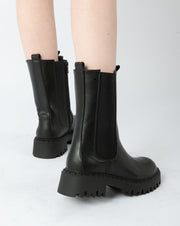 Lug Sole Mid-Calf Boots - Black