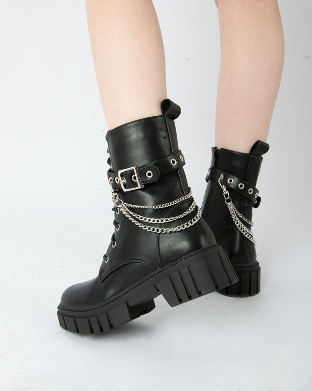 Chain Accent Boots - Black