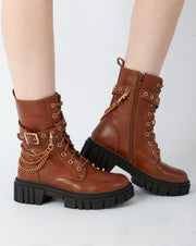 Chain Accent Boots - Camel