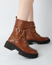 Chain Accent Boots - Camel