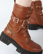 Chain Accent Boots - Camel