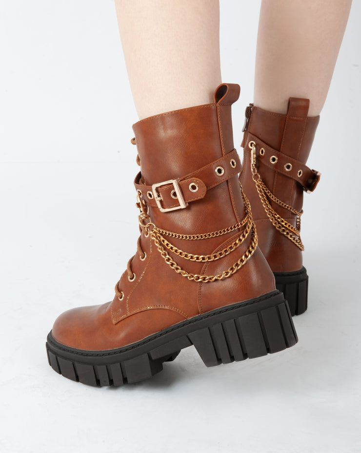 Chain Accent Boots - Camel