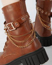 Chain Accent Boots - Camel