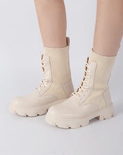 Ribbed Combat Boots - Beige