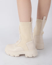 Ribbed Combat Boots - Beige