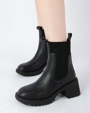 Contrast Ribbed Chelsea Boots - Black