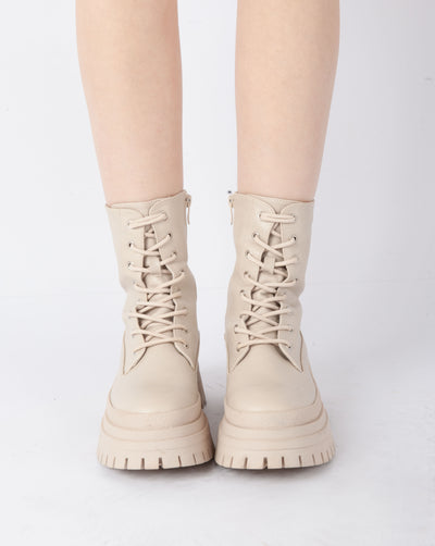 Minimal Lace-Up Boots - Beige