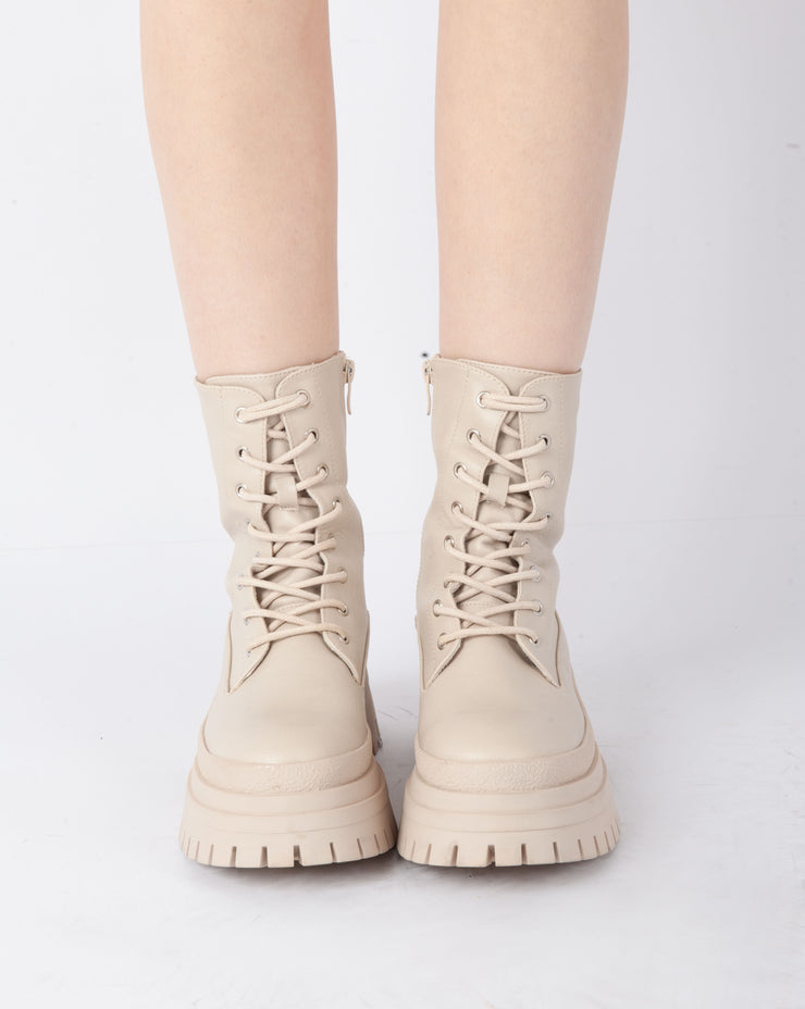 Minimal Lace-Up Boots - Beige