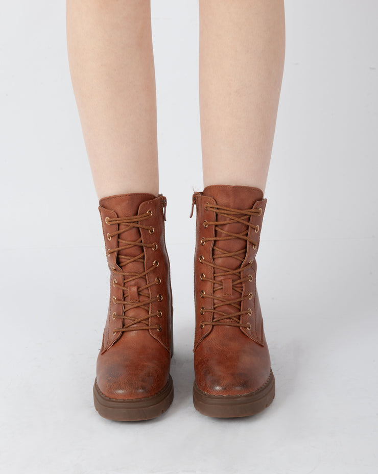 Block Heel Combat Boots - Camel