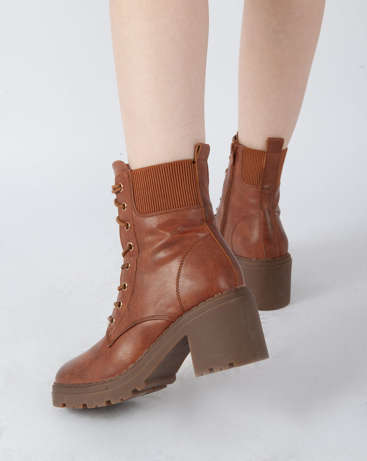 Block Heel Combat Boots - Camel