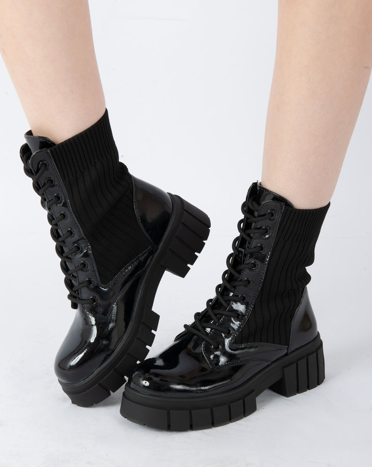 Glossy Ribbed Boots - Black