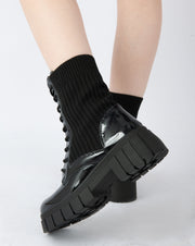 Glossy Ribbed Boots - Black