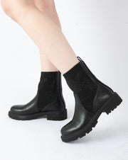 Studded Knit Ankle Boots - Black