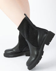 Studded Knit Ankle Boots - Black