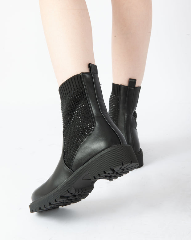 Studded Knit Ankle Boots - Black