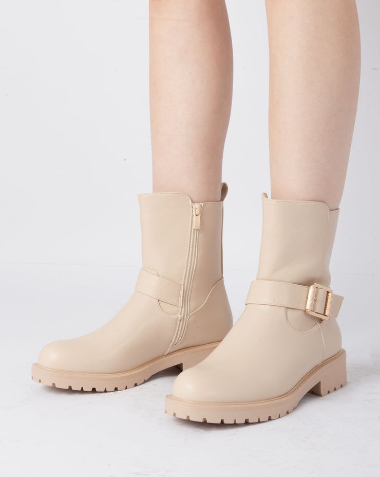 Buckle Ankle Boots - Beige