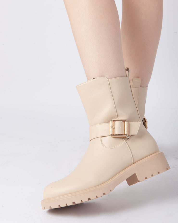 Buckle Ankle Boots - Beige