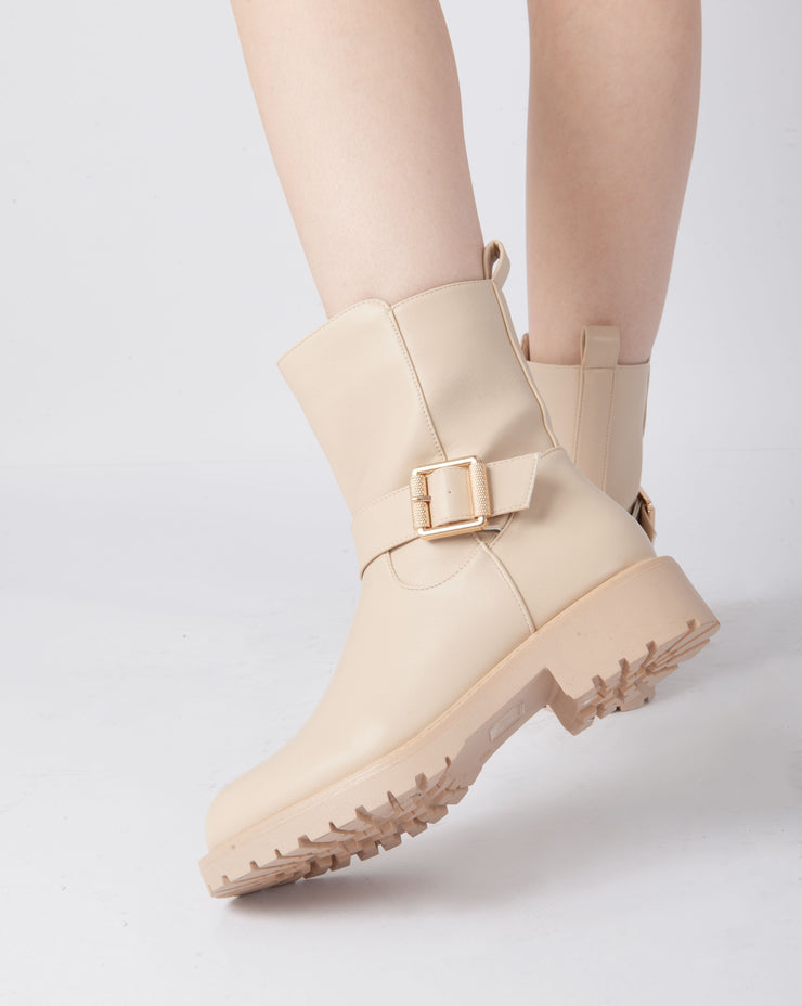 Buckle Ankle Boots - Beige