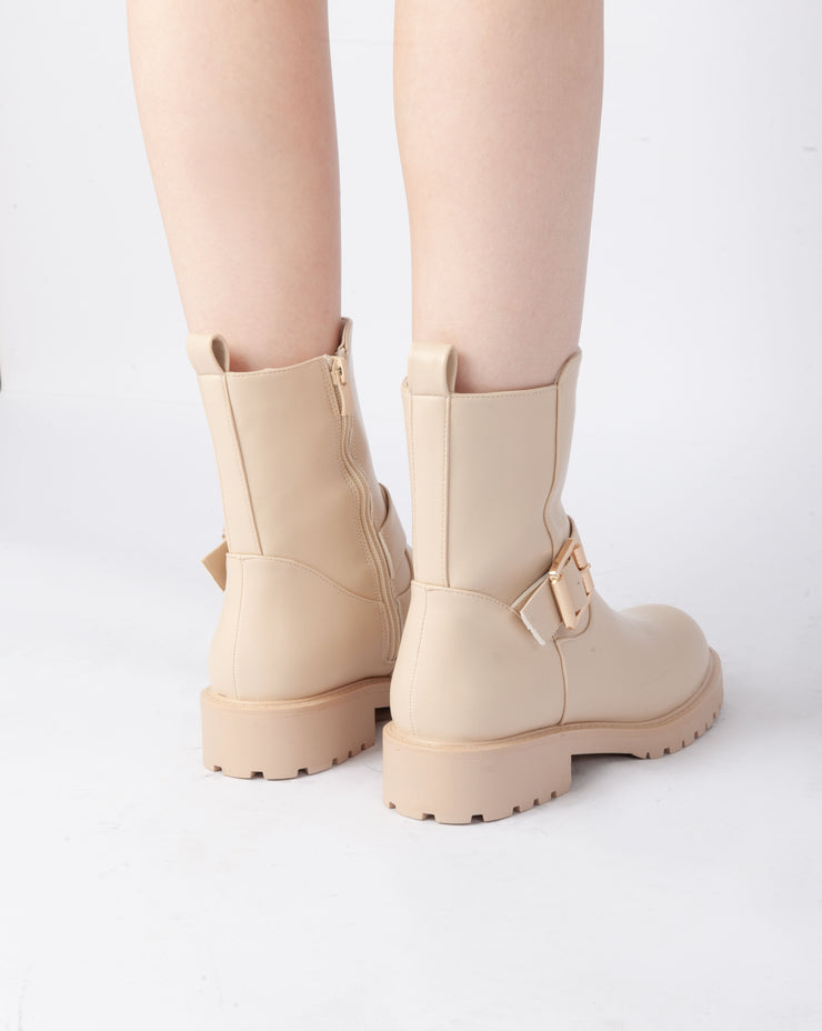 Buckle Ankle Boots - Beige