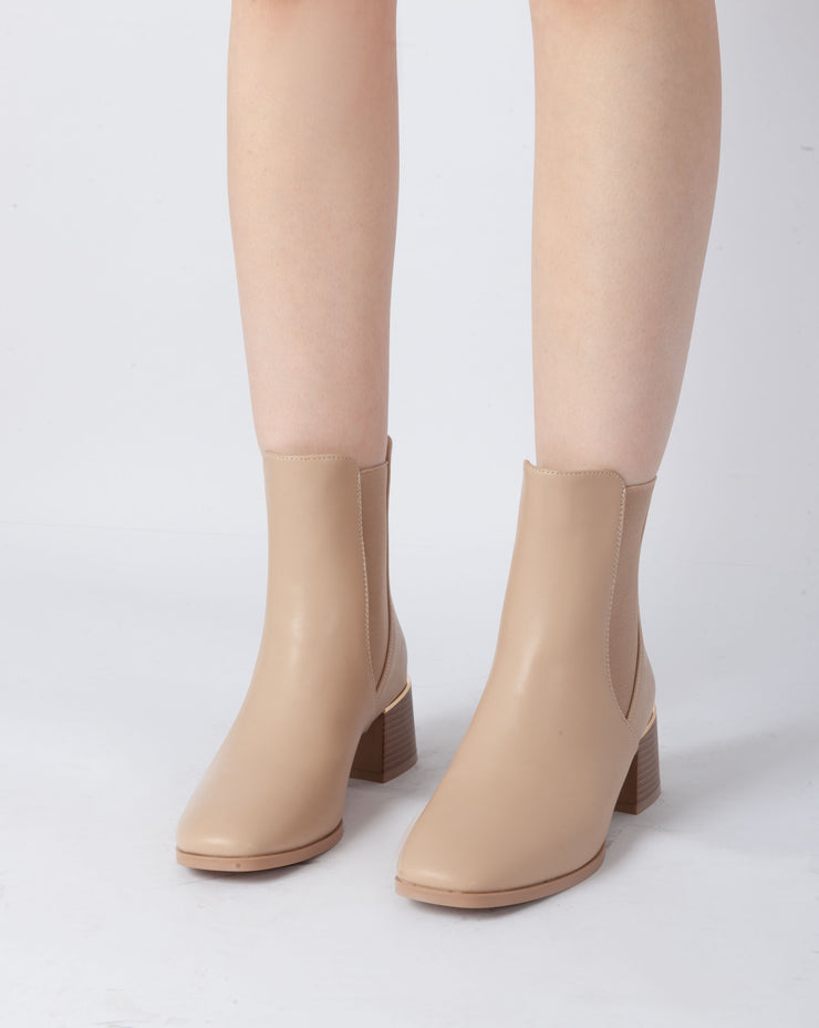 Elegant Block Heel Boots - Beige