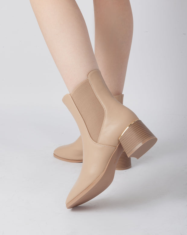 Elegant Block Heel Boots - Beige