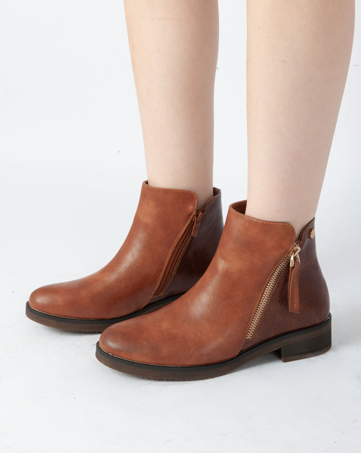 Zip-Up Ankle Boots - Camel