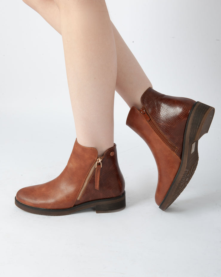 Zip-Up Ankle Boots - Camel