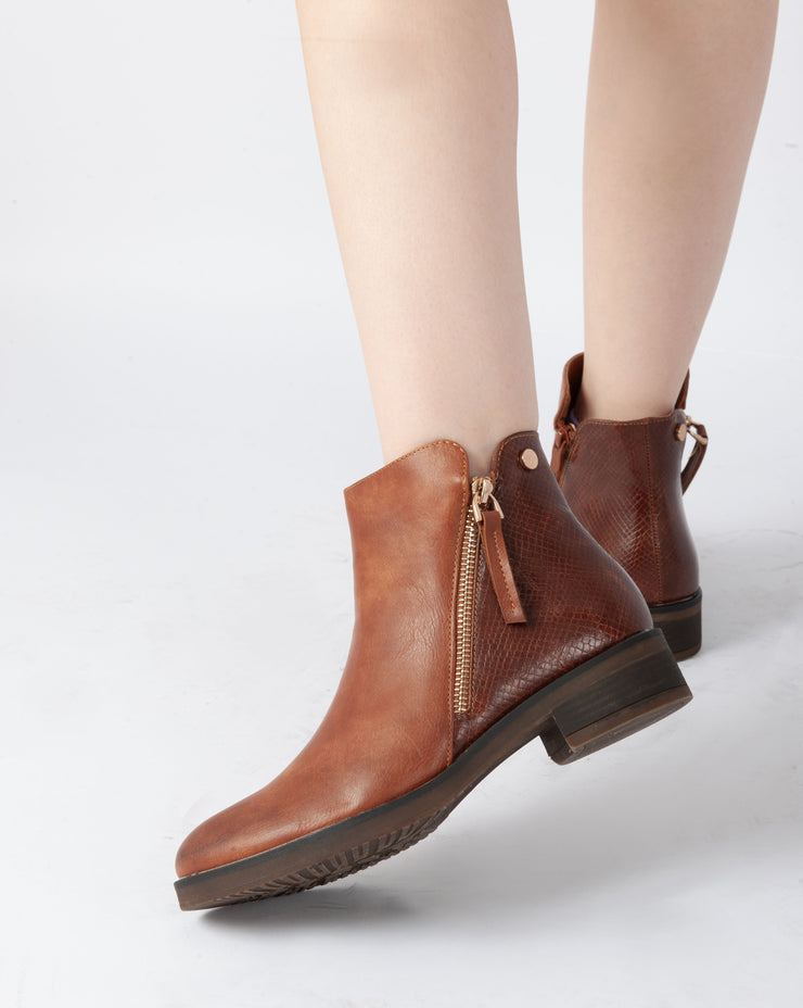 Zip-Up Ankle Boots - Camel