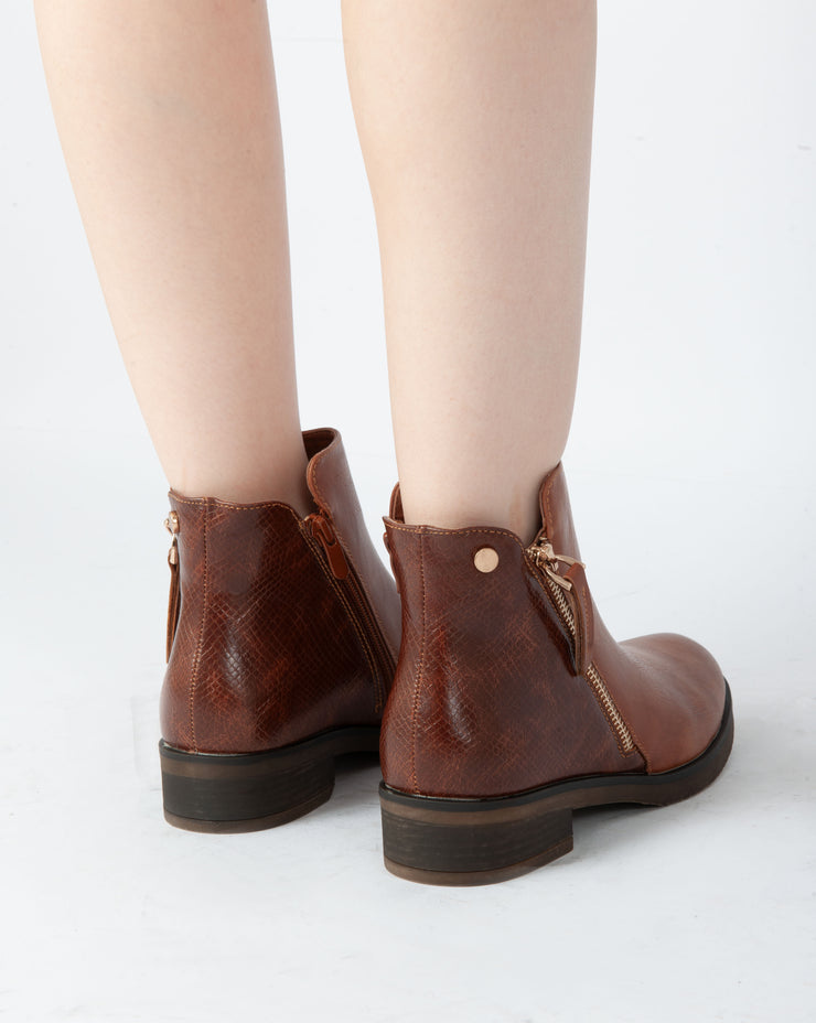 Zip-Up Ankle Boots - Camel