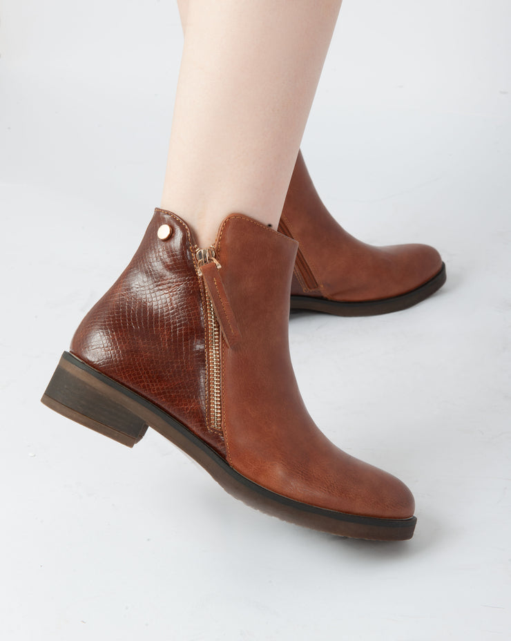 Zip-Up Ankle Boots - Camel