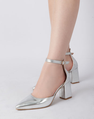 Elegant Ankle Strap Heels - Silver