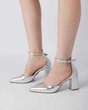 Elegant Ankle Strap Heels - Silver