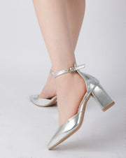 Elegant Ankle Strap Heels - Silver