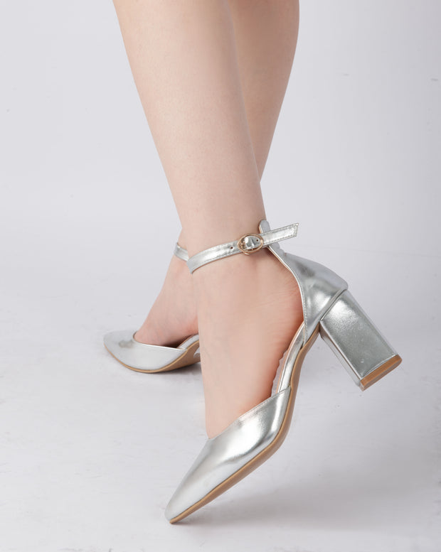 Elegant Ankle Strap Heels - Silver