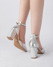 Elegant Ankle Strap Heels - Silver