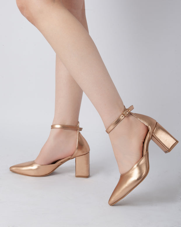 Elegant Ankle Strap Heels - Gold