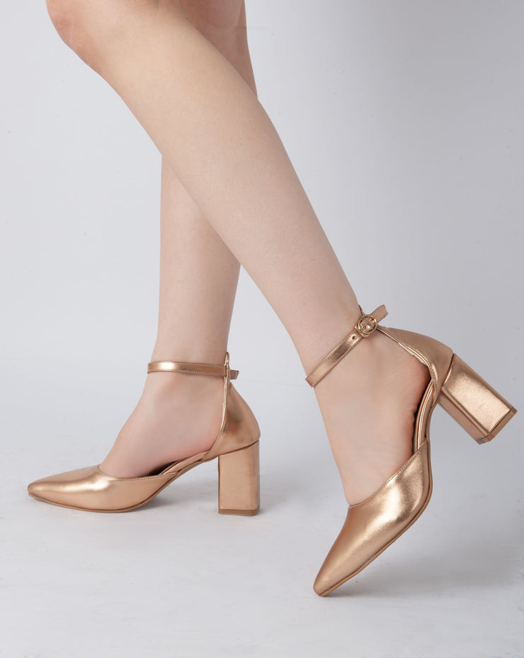 Elegant Ankle Strap Heels - Gold