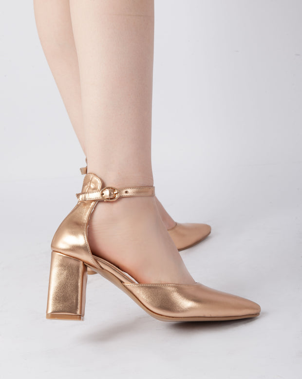 Elegant Ankle Strap Heels - Gold