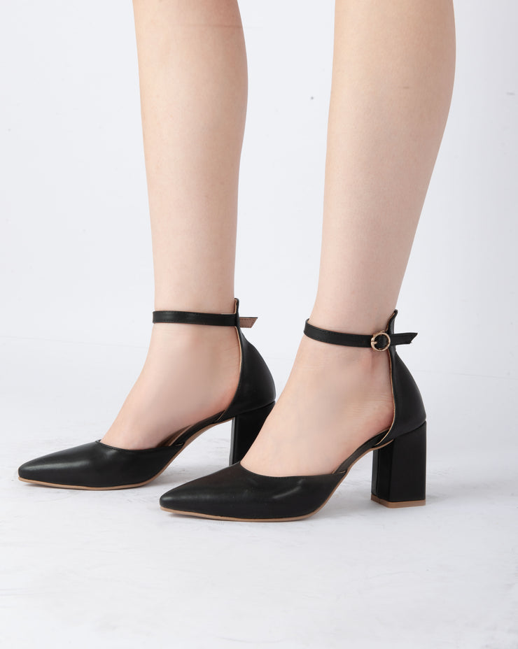 Elegant Ankle Strap Heels - Black