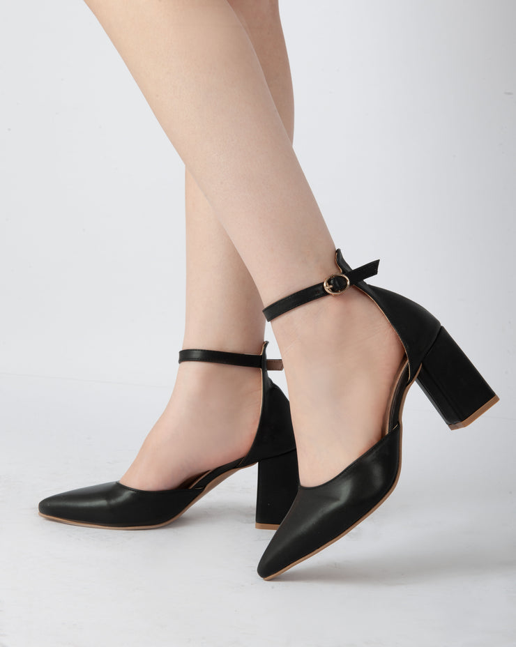 Elegant Ankle Strap Heels - Black