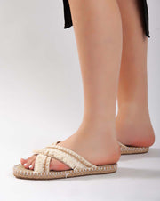 Crossed Strap Beach Slipper - Beige