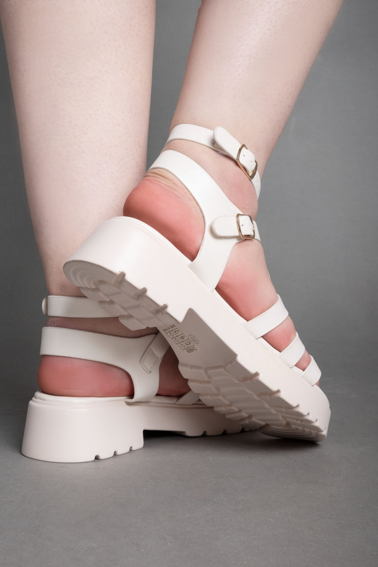 Strappy Platform Sandals - Beige