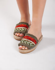 Fabric Colorful Slipper - Khaki