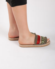 Fabric Colorful Slipper - Khaki