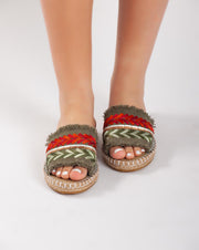 Fabric Colorful Slipper - Khaki