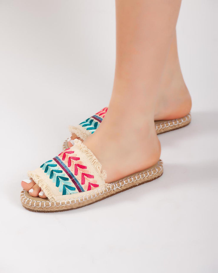 Fabric Colorful Slipper - Beige