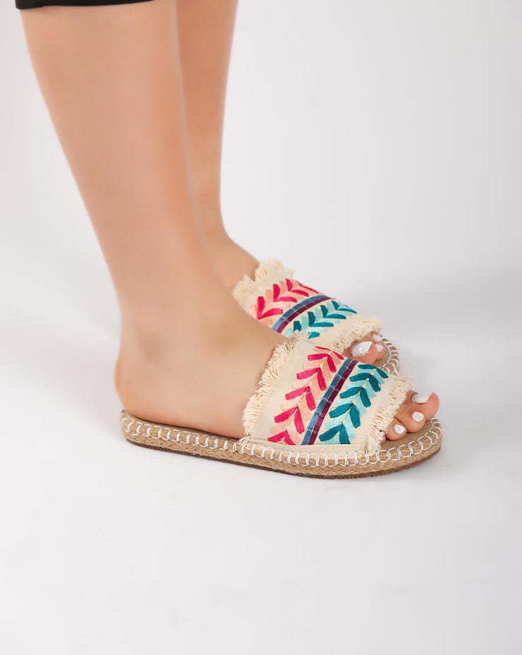 Fabric Colorful Slipper - Beige